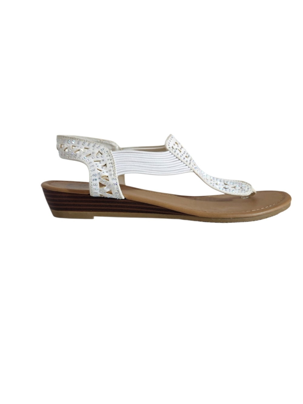 Daisy Fuentes White Rhinestone Sandals with Mini Wedge Size 9 Flaw